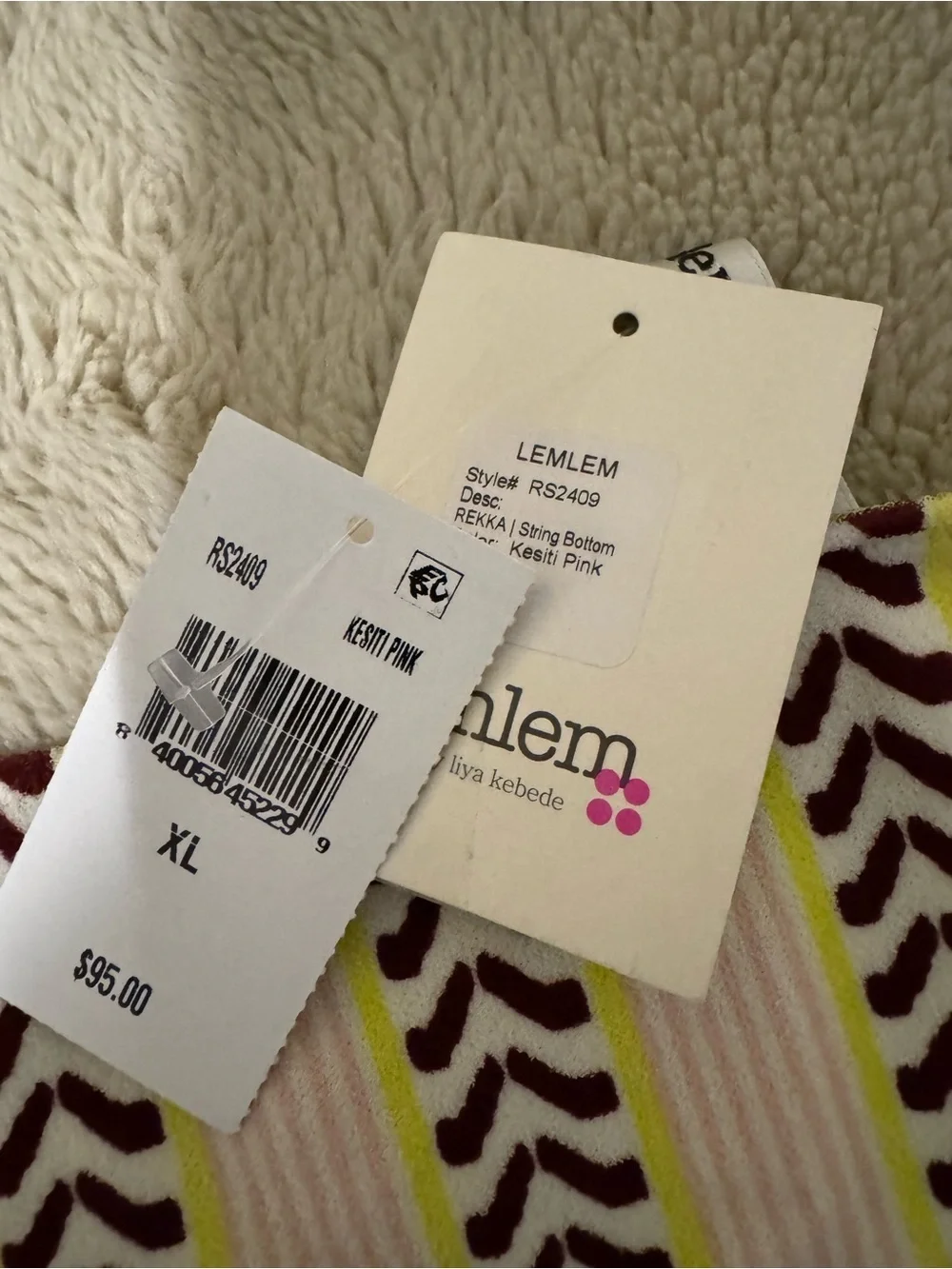 Lemlem Pink, Yellow & Brown Striped Triangle Bikini